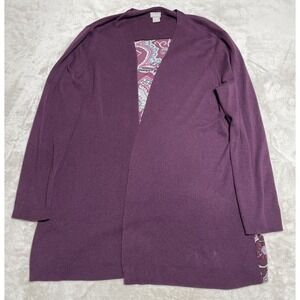Chicos Long Sweater Womens XL 3 Purple Drape Open Front Paisley Duster Cardigan